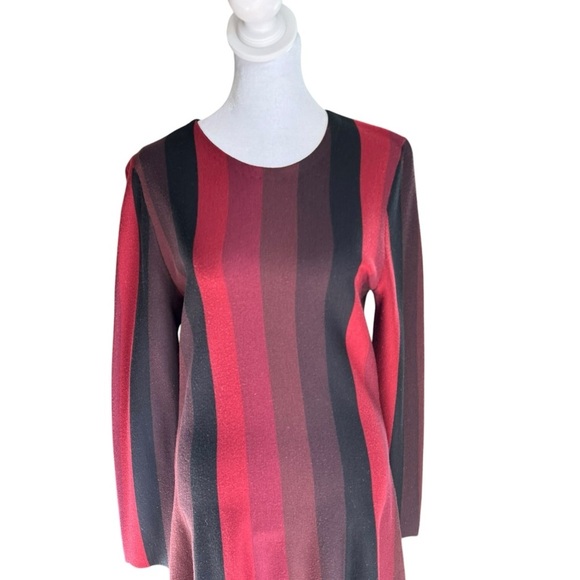 Akris Punto - Elegant Red and Black Striped Wool Dress Sz M - Picture 3 of 10